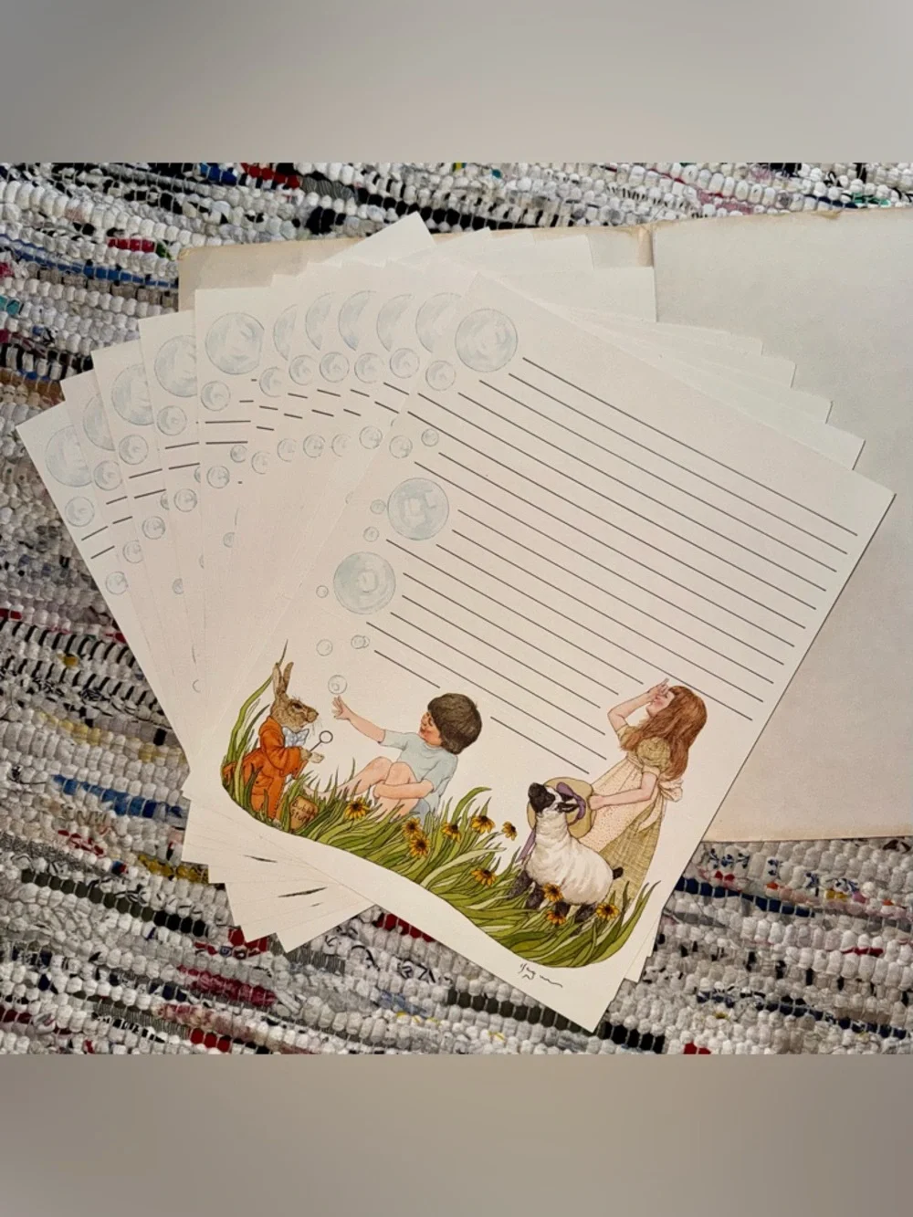 1970s ‘Fantasy Friends’ Stationery Set Bunny Tea Party Anthropomorphic Animals